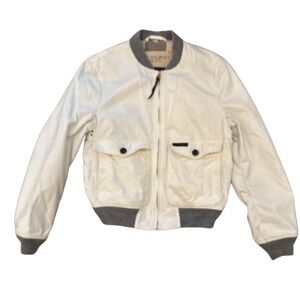 Stylish White Bomber Jacket with Gray Accents